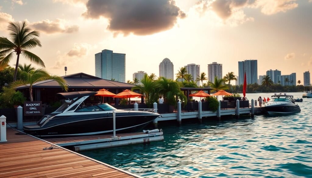 boat access restaurant Miami