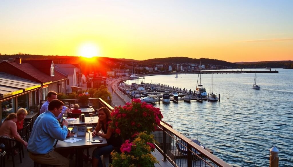 traverse city seafood spots with sunset view